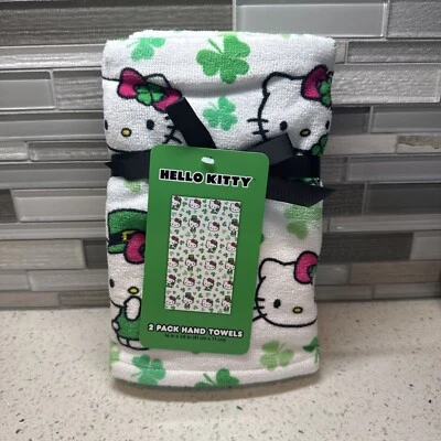 Nuevo paquete de 2 toallas de mano Hello Kitty St Patricks Leprechaun y arco Foto 1 de 4