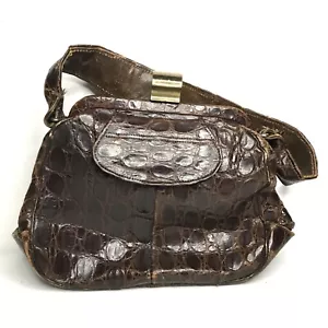 Rare Vintage Designer Brown Croc Leather Doctors Bag Purse - Picture 1 of 12
