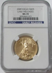 2009 GOLD US $25 1/2 OZ AMERICAN EAGLE NGC MINT STATE 70 EARLY RELEASES - Picture 1 of 3