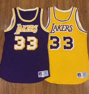 **LOT OF 2** Vintage Kareem Abdul-Jabbar, L.A Lakers Jerseys, Purple & Yellow - Picture 1 of 6