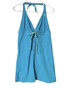 Ralph Lauren Terry abito in tessuto costume da bagno copricostume grande blu babydoll Halter - Foto 1 di 18
