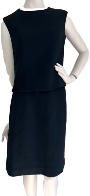 50s 60s Wool Skirt Set Black Size Medium Sleeveless Jacket Back Zipper Lined - Image 1 of 4