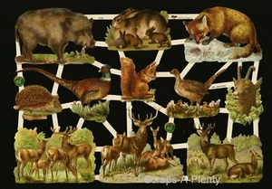 German Embossed Scrap Die Cut - Wild Animals Boar Pheasant Deer Fox EF7376 - Picture 1 of 1