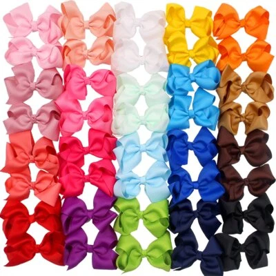 40 piezas moños para cabello de 4,5 pulgadas para niñas cinta de grosgrain boutique pinzas para moños para cabello Foto 1 de 4