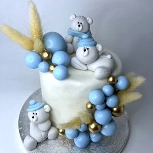 Christmas Cake Topper Teddy Bears Themed Edible Decoration for Kid Party & Gifts - Picture 1 of 8