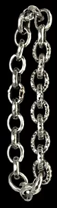 Vintage Sterlingsilber Diamant 8,8 mm Rolo Gliederarmband gehämmert & 14K Verschluss 7 3/4" - Bild 1 von 7