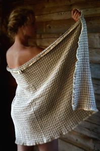 pure linen flax thick bath towel natural linen color jacquard - Picture 1 of 11