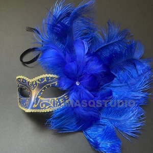 Couple Masquerade Feather Mask Prom Birthday Wedding Bachelor Mardi Gras Party - Picture 1 of 18