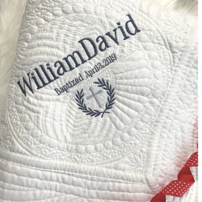 Personalized Baptism Quilt Baby Blanket Name Boy Shower Christening Gift - Image 1 of 4