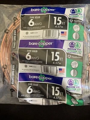 Bare Copper Type Solid 6 AWG Soft-Drawn 15 Feet Annealed Copper  - Image 1 of 3