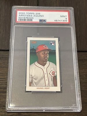 2020 Topps 206 Aristides Aquino Sovereign Back 113 Made Reds RC PSA 9 Mint Pop 1 - Image 1 of 2