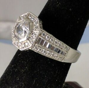 1.25ct. Center Sterling Silver 925 Ring, Rds/Bgts AAA Cubic Zirconia Stones,7.25