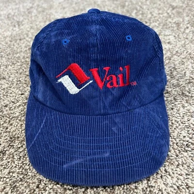 VTG 80’s Vail Colorado Ski Resort Corduroy Hat Blue Logo Snap Back - Image 1 of 4