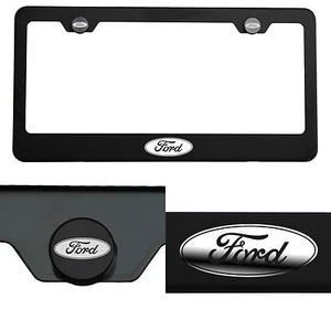 Laser Engraved Ford Logo Mirror Matte Black License Plate Frame Stainless Steel - Picture 1 of 11