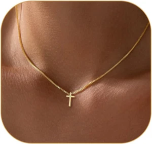 Gold Cross Necklace for Women Trendy, 14K Gold Plated Charm Choker, Religious Fa - Picture 1 of 12