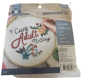 Art Skills Floral Embroidery Kit 6” Hoop Crafter’s Closet I Cant Adult Today NEW - Picture 1 of 4