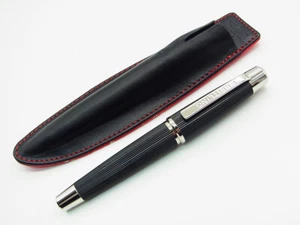 BREITLING Ballpoint Pen Black Godron Silver Logo Clip With Leather Case EX - Picture 1 of 18