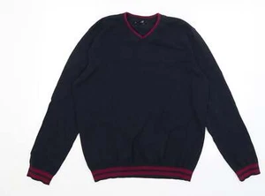 M&Co Mens Blue V-Neck Cotton Blend Jumper Size M - Picture 1 of 12