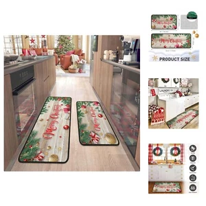 2 Pcs Christmas Kitchen Rugs and Mats for Floor Non-Slip Backing Mat Merry Ch... - Picture 1 of 10