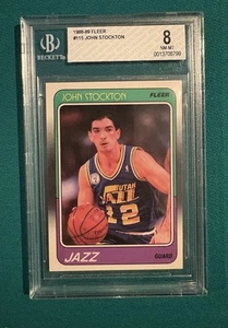 1988-89 Fleer #115 John Stockton Rookie Card RC BGS 8 NM-MT Jazz  - Picture 1 of 2