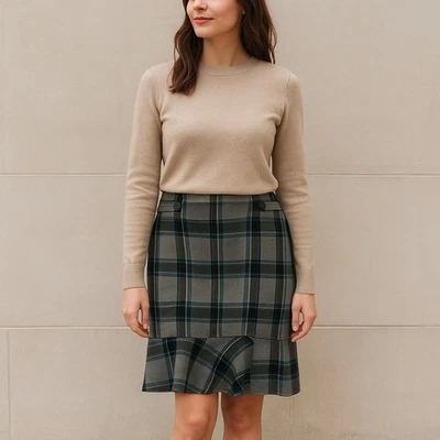 Falda lápiz East 5th para mujer talla 16 a cuadros con volantes dobladillo Academia Preppy OfficeCore Foto 1 de 4