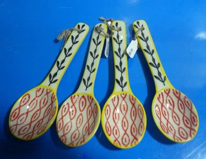 4 Blatt buntes Muster Suppenlöffel handbemalt Steinzeug 5,25" L - Bild 1 von 2