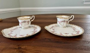 2 Vintage Royal Albert Dimity Rose Tea Cups & Snack Tray Plates Hard to find EUC - Picture 1 of 13