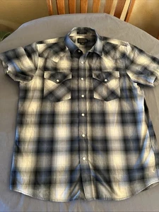 Nice Pendleton Men's Frontier Shirt Size Large Pearl Snap Blue Plaid Western - Picture 1 of 11