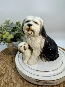 Vintage alter englischer Schaf Hund Harvey Knox gemarkt Biskuit Figur Mama Welpe - Bild 1 von 4