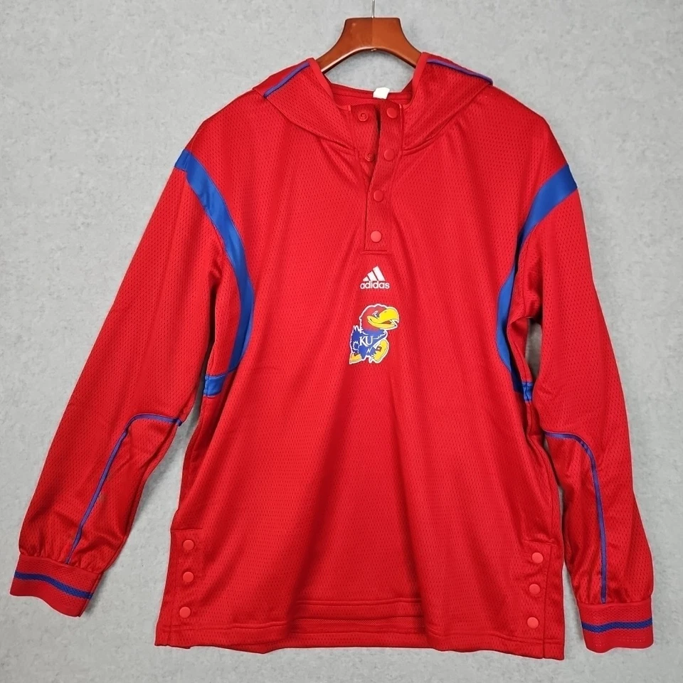 adidas Kansas Jayhawks Long Sleeve Shooter Hoodie Shirt Men’s Size Large Red