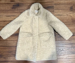 Zara girls sherpa coat 6 years long teddy fleece button up pockets faux suede - Picture 1 of 5