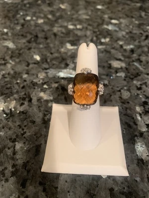 Anillo de cóctel de cuarzo jengibre Judith Ripka esterlina, Diamonique (circonita cúbica), talla 6 Foto 1 de 4