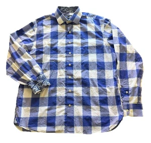 Hammer Made Paisley Check Button Up Shirt Men's 44 17.5 Blue White Long Sleeve - Picture 1 of 10