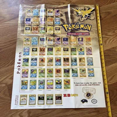 Rare Original Pokemon 1999 Fossil Poster Playmat WOTC Zapdos - Image 1 of 4