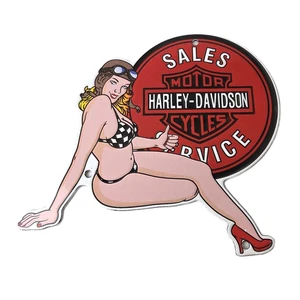 Vintage Harley Davidson Motorcycles Sign - Porcelain Gas Pump Sales Service Sign - Picture 1 of 15