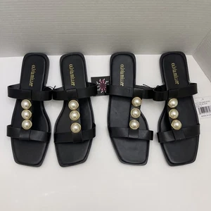 Olivia Miller Women's Fashion slides Black With White Pearl Shape Studs Size 10 - Picture 1 of 14
