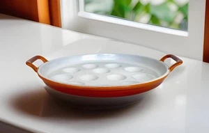 Vintage Orange to Red Enamel on Cast Iron 12 Escargot Baking Dish - Picture 1 of 12