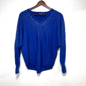 Vila Milano Sweater Beaded Blue V Neck Long Sleeve Knit Pullover Party 90s Women - Picture 1 of 6