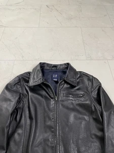 Chaqueta vintage GAP para mujer de cuero genuino negro con cremallera completa talla grande - Imagen 1 de 10