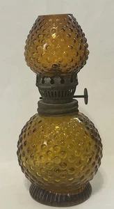 Amber Hobnail Globe Oil Lamp made in Hong Kong 6" - Picture 1 of 8