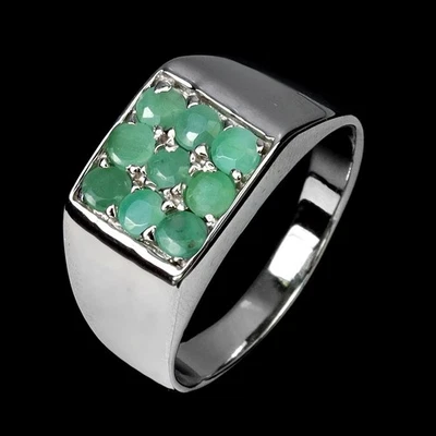 Anillo de plata de ley 925 redondo esmeralda piedras preciosas naturales joyería tamaño 9,5 Foto 1 de 4