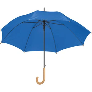 Automatik-Regenschirm mit Holzgriff und Holzspitzen / Farbe: blau - Bild 1 von 4