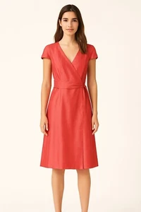 Lilly Pulitzer Coral Silk Wrap Dress Size 8 Short Sleeve V-Neck Tie Waist Dry Cl - Picture 1 of 8