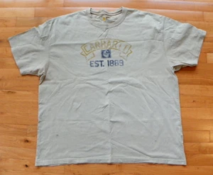 MENS CARHARTT SHORT SLEEVE TAN T SHIRT SIZE 2XL DISTRESSED EST. 1889 LOGO - Picture 1 of 8