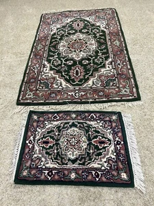 Vintage Pair Of 1970’s Heavy Wool Area Rugs - 42 1/2”x 70” & 36”x 21” , 1”thick - Picture 1 of 19