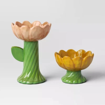 Set of 2 Easter Ceramic Flower Taper Candle Holders ~ Target Threshold Spring - Image 1 of 4