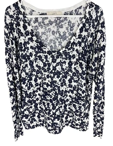 ANN TAYLOR LOFT Sweater M Blue White Floral Linen Blend Semi Sheer Boho Fairy - Picture 1 of 4