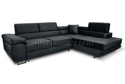 Corner sofa bed ASTON - BLACK Faux Leather - Fast Delivery !