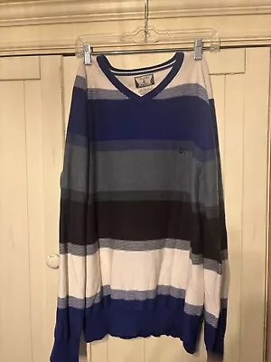 Volcom Sweater Mens Large Blue Striped Crew Neck Long Sleeve Logo Pullover - Image 1 of 4