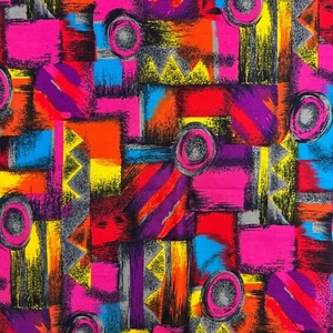 Vintage 80s Cotton Fabric – Neon Abstract Geometric Print | 112cm Wide x 206cm L - Picture 1 of 6